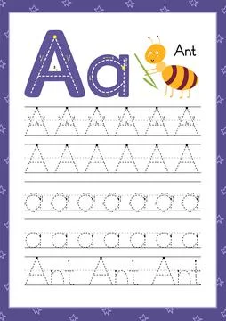 Letter A. Handwriting practice worksheet. Learning alphabet cute activity page Stock Illustration