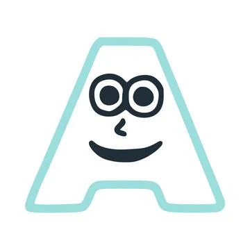 Letter a happy eccentric smiling character, smiley face vector clip art Stock Illustration