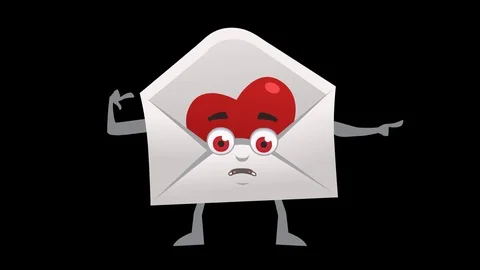Letter with Heart. 10th Pose Pointer Bad Right with Animated Face. Alpha Video stock 71699676