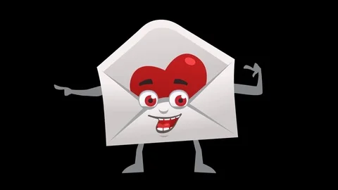 Letter with Heart. 11th Pose Left Pointer with Animated Face. Alpha Stock-Footage 71699737
