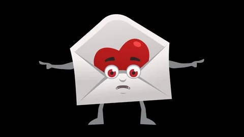 Letter with Heart. 14th Pose Pointer Bad Double with Animated Face. Alpha 스톡 동영상 71700066