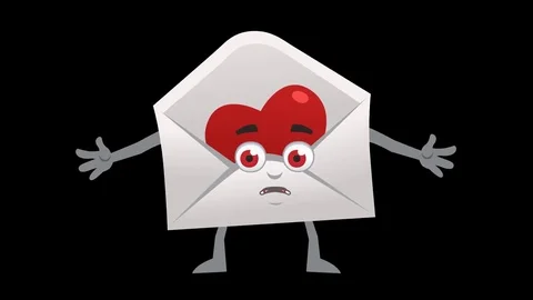 Letter with Heart. 3rd Pose Not Know with Animated Face. Alpha Channel Vídeo Stock 71699733