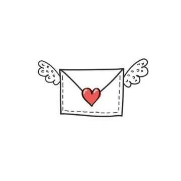 Letter with a heart in the style of a doodle. Vector drawing by hand. Letter  Stock Illustration