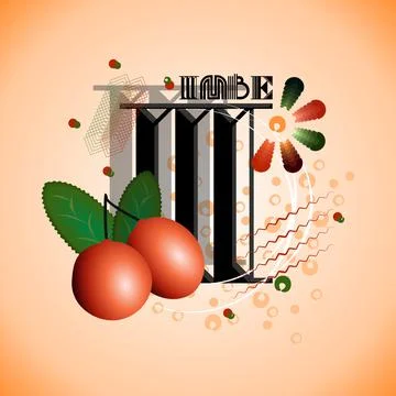 The letter I and Imbe fruit on a bright abstract background Stock Illustration