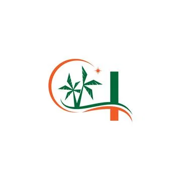 Letter I blends with coconut trees by the beach at night Illustrazione stock