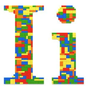 Letter i built from toy bricks in random colors Stock Photos