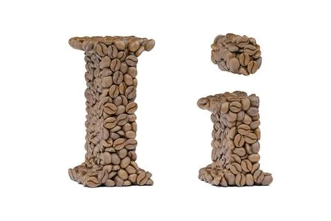 Letter I from coffee bean isoilated on white. Coffee alphabet font. Stock Illustration