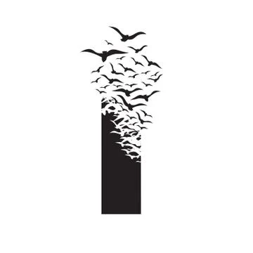 Letter I with effect of destruction. Dispersion. Birds Stock Illustration