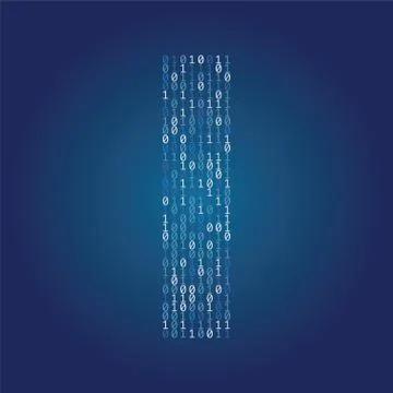 Letter I font made from binary code digits on a dark blue background Stock Illustration