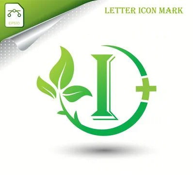 Letter I with green leaf vector template Stock Illustration