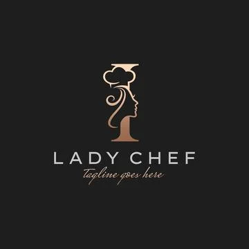 Letter I Lady Chef, Initial Beauty Cook Logo Design Vector Stock Illustration