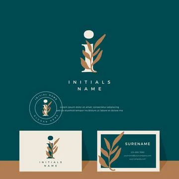 Letter I with leaf Beauty vector logo design of initial wedding, fashion, bou Stock Illustration