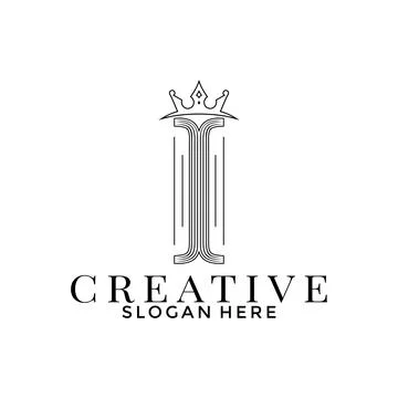 Letter I Line art with Crown logo, Simple Elegant Initial logo design templat Stock Illustration