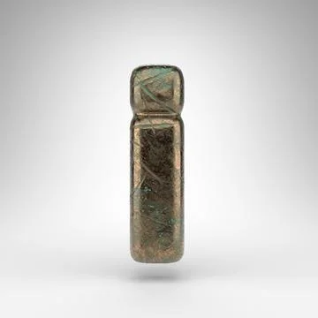 Letter I lowercase on white background. Bronze 3D letter with oxidized scratc Stock Illustration