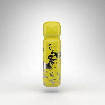 Letter I lowercase on white background. 3D letter with old yellow paint on gl Stock Illustration