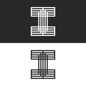 Letter I monogram logo design with thin parallel lines and grid patterns. Stock Illustration