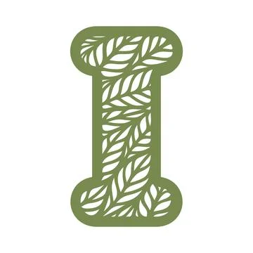 Letter I with a pattern of leaves.  Stock Illustration
