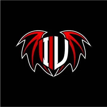 Letter I U initial vector logo template with a minimalist dragon wing style Stock Illustration