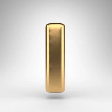 Letter I uppercase on white background. Golden 3D letter with gloss metal tex Stock Illustration