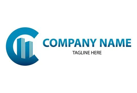 Letter Initial C House Building Blue Logo Design Concept	 Stock Illustration