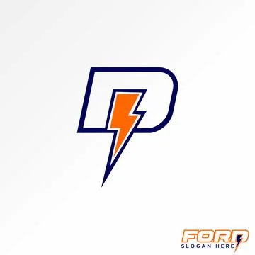 Letter initial D italic sans serif font thunder electric monogram beauty brand Illustrazione stock