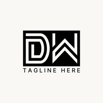 Letter initial DW double twin line out font monogram typography brand Stock Illustration