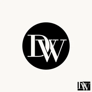 Letter initial DW serif connect font on circle monogram typography brand Stock Illustration