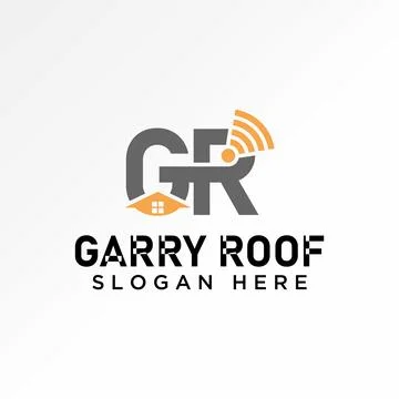 Letter initial GR font line router wifi home roof house typography architecture Stock Illustration