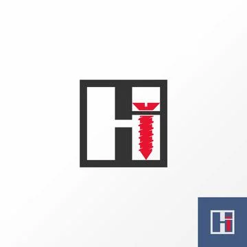 Letter initial H or HI line font with screw inside home property carpenter Stock Illustration