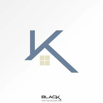 Letter initial K font line roof house home typography monogram branding Stock Illustration