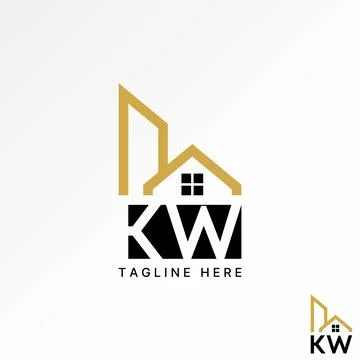 Letter initial KW font line home building Related typography architecture Ilustración de archivo
