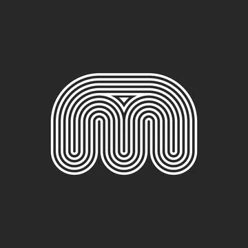 Letter initial M logo minimal monogram smooth rounded shape, many parallel .. Illustrazione stock