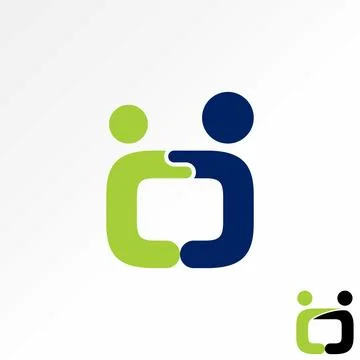 Letter initial O or CC font hugging human monogram typography connect Stock Illustration