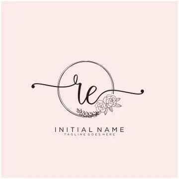 Letter Initial RE beauty monogram and elegant logo design Illustrazione stock