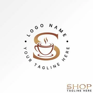 Letter initial S serif font with cup coffee. Related to drink cafe hangout Stock Illustration