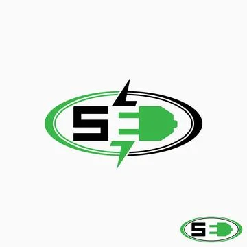 Letter initial SE font with stecker plug monogram typography electrical Stock Illustration