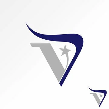 Letter initial V or DV font swoosh horn star monogram typography branding Stock Illustration