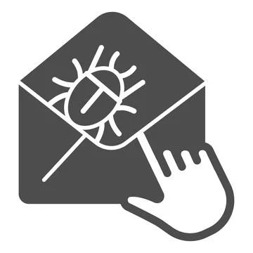 Letter with insect and hand pointer solid icon, web security concept, Email Stock Illustration