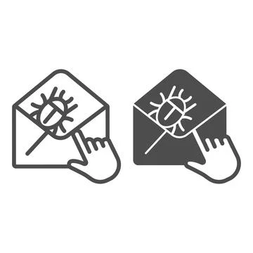 Letter with insect and hand pointer line and solid icon, web security concept Stock Illustration
