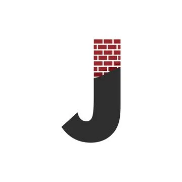 Letter J with Brick Wall logo vector design building company Stock Illustration