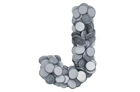 Letter J from button cells, 3D rendering Stock Illustration