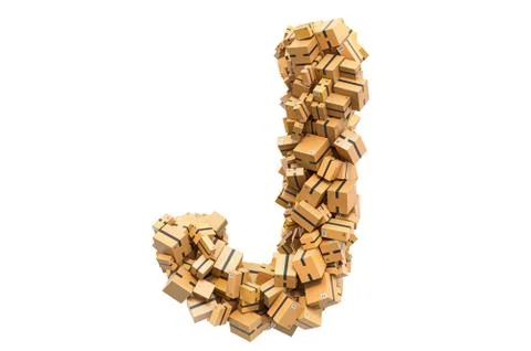 Letter J from cardboard boxes. 3D rendering イラスト素材