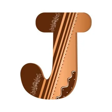 Letter J cookie with ornaments. Cute letters decorative with chocolate Stock Illustration
