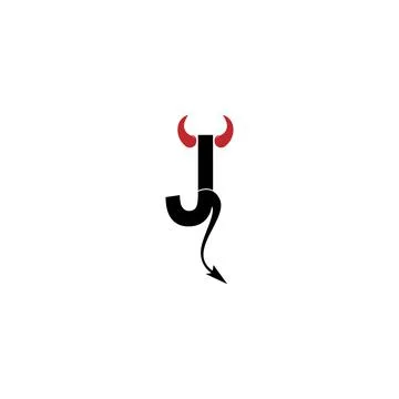 Letter J with devil's horns and tail icon logo design vector Illustrazione stock