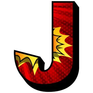 Letter J filled with comic book explosion, background. Stock Illustration