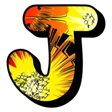 Letter J filled with comic book explosion, background. Stock Illustration
