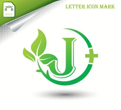 Letter J with green leaf vector template Stock Illustration
