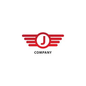 Letter J Initial Abjad Logo Design Template. Rounded Wings, Ellipse Shape a.. Illustrazione stock