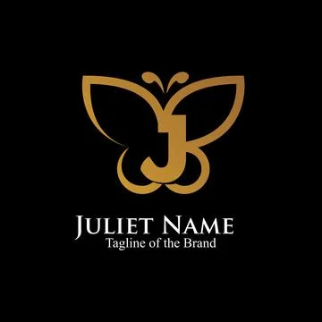 Letter J inside buterfly logo.   outline butterfly logo vector illustration. Stock Illustration