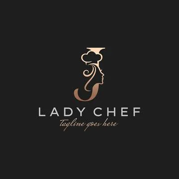 Letter J Lady Chef, Initial Beauty Cook Logo Design Vector Stock Illustration